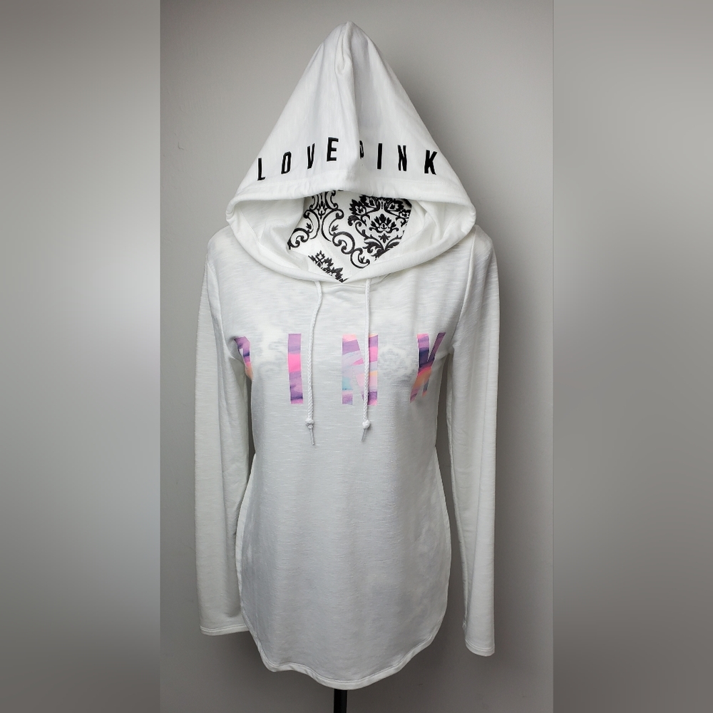 Victoria's Secret Pink Long Sleeve Hoodie Shirt Top White XS